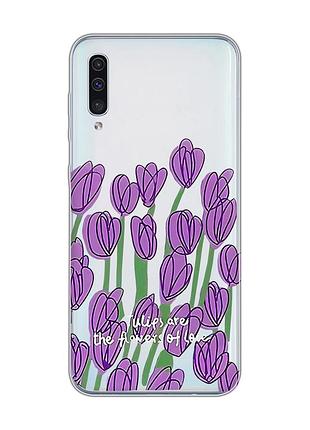 Прозрачный чехол на samsung galaxy a50 (2019) a505 тюльпаны (принт 265)