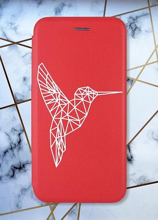 Чехол-книжка с рисунком для xiaomi redmi 8a красный; колибри (принт 123)