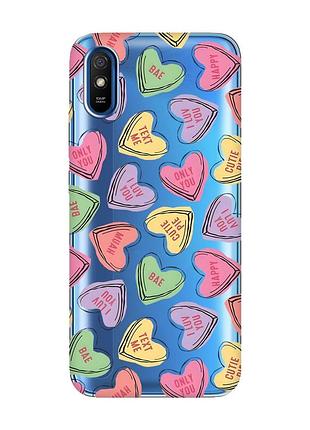 Прозорий чохол на xiaomi redmi 9a :: сердечка з текстом (принт 333)