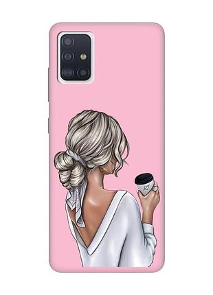Матовый розовый чехол на samsung galaxy a71 / a715 девушка с латте (принт 227)