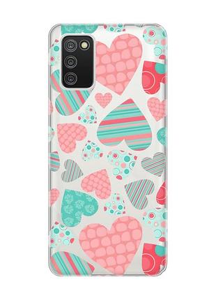 Прозрачный чехол для samsung galaxy a02s :: разноцветные сердечка (принт 334)