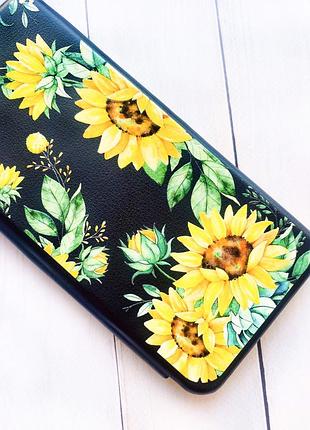 Чехол-книжка с рисунком для xiaomi redmi note 10/note 10s чёрный :: подсолнухи (принт 288) 3
