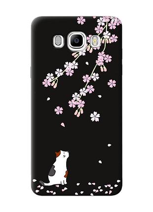 Матовый черный чехол на samsung galaxy j7(2016) j710 :: котик и сакура (принт 283)