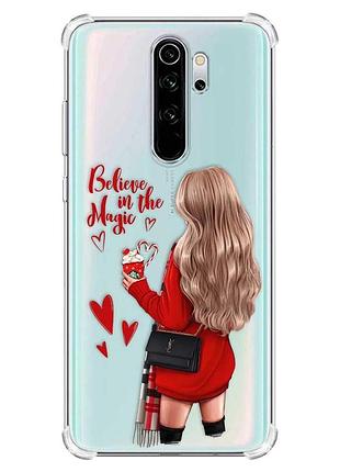 Чехол с утолщёнными углами на xiaomi redmi note 8 pro :: девушка с кофе (принт 137)