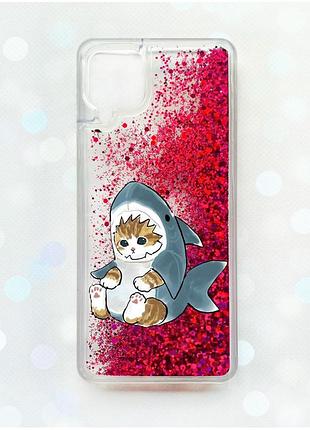 Чехол с плавающими блестками samsung galaxy a12 розовый :: котёнок (принт 120)