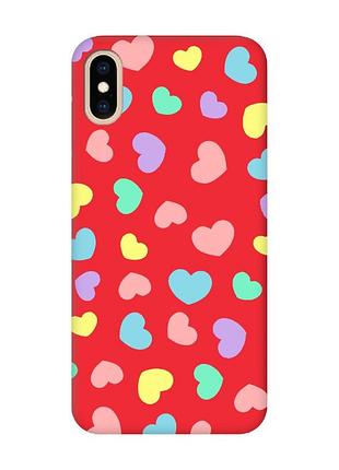 Матовий червоний чохол на iphone xs max :: різнокольорові сердечка (принт 335)