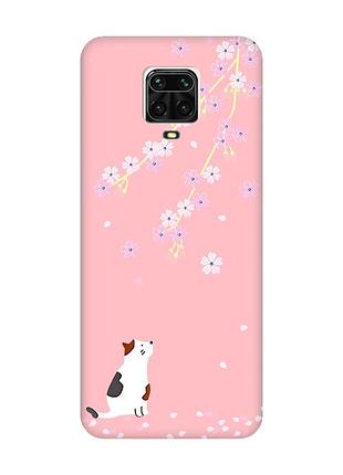 Матовый розовый чехол на xiaomi redmi note 9 pro / 9s / 9 pro max :: котик и сакура (принт 283)