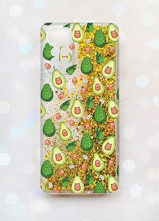 Чехол с плавающими золотыми блестками на xiaomi redmi note 11 авокадо с котиками (принт 301)