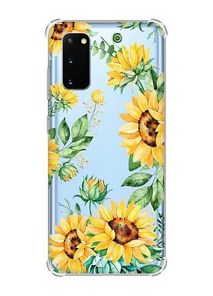 Чехол с утолщёнными углами для samsung galaxy s20 plus :: подсолнухи (принт 288)