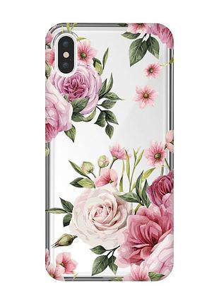 Прозрачный чехол на iphone xs max :: розовые цветы (принт 287)