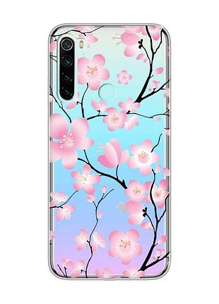 Прозрачный чехол на xiaomi redmi note 8 :: цветущая сакура (принт 282)
