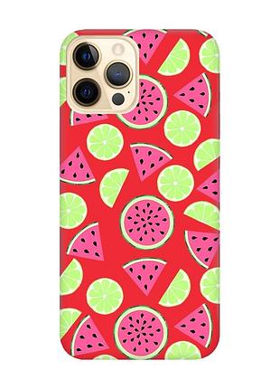 Матовий червоний чохол на apple iphone 12 pro max :: кавуни и лайм (принт 345)