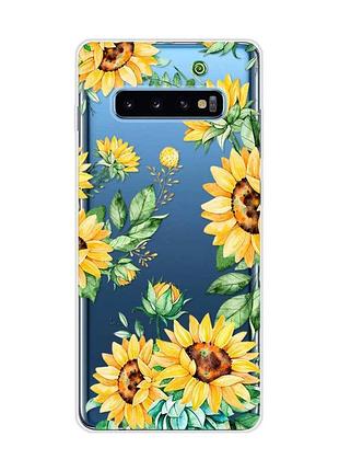 Прозрачный чехол на samsung galaxy s10 plus :: подсолнухи (принт 288)