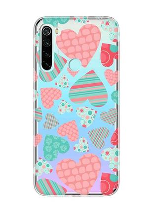 Прозорий чохол на xiaomi redmi note 8 :: різнокольорові сердечка (принт 334)