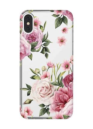 Прозорий чохол на iphone x / xs :: рожеві квіти (принт 287)