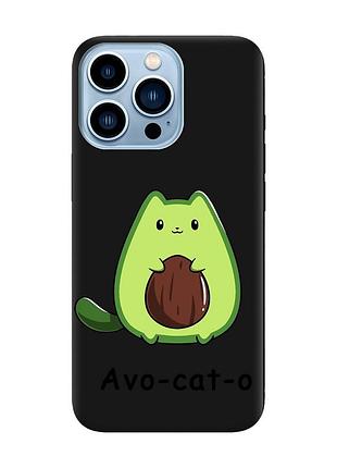 Матовый черный чехол на iphone 13 pro max :: котик авокадо (принт 306)