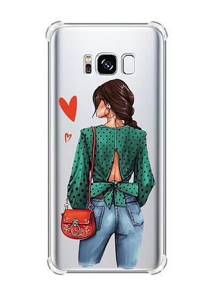 Чехол с утолщёнными углами на samsung galaxy s8 :: девушка в зеленом (принт 224)