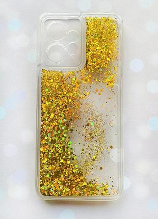 Чехол с плавающими блестками на xiaomi redmi note 12 4g золотой