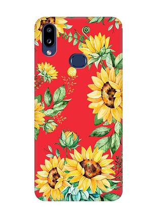 Матовый красный чехол на samsung galaxy a10ѕ (a107) :: подсолнухи (принт 288)