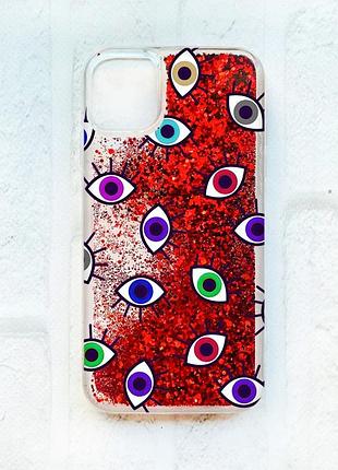 Чехол с плавающими блестками на iphone 11 :: красный :: разноцветные глаза (принт 336)