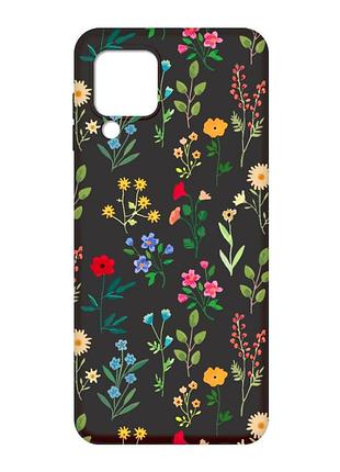 Матовый черный чехол на samsung galaxy m32 / a22 / m22 4g :: цветочный фон (принт 269)
