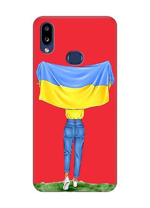 Матовый красный чехол на samsung galaxy a10s (a107) :: девушка с флагом (принт 263)