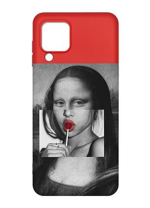 Матовый красный чехол на samsung galaxy m32/a22/m22 4g :: современная мона лиза (принт 351)