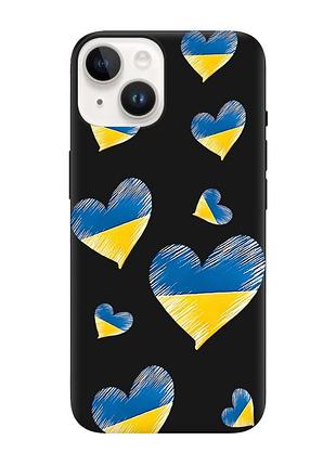 Матовий чорний чохол на apple iphone 14 :: сердечка. україна (принт 258)
