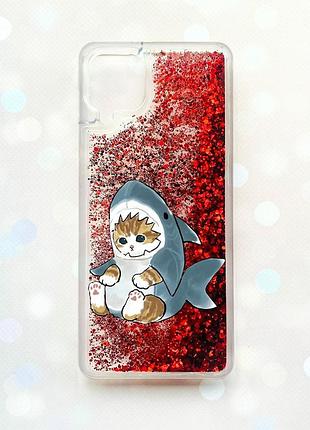 Чохол з плаваючими блискітками samsung galaxy a12 червоний :: кошеня (принт 120)