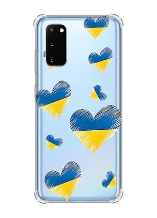 Чохол із потовщеними кутами на samsung galaxy s20 plus :: сердечка. україна (принт 258)