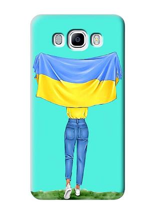 Матовый бирюзовый чехол на samsung galaxy j7(2016) j710 :: девушка с флагом (принт 263)