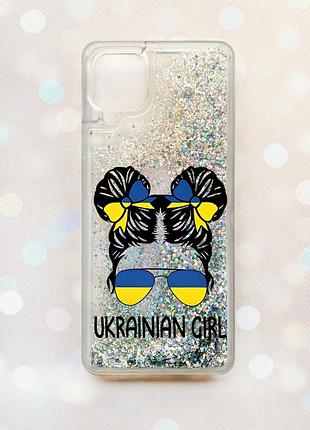 Чохол з плаваючими блискітками samsung galaxy a12 срібний :: українська дівчина (принт 113)
