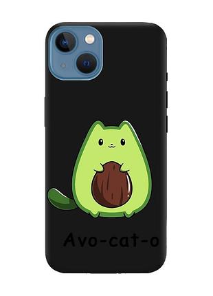 Матовий чорний чохол на apple iphone 13 :: котик авокадо (принт 306)