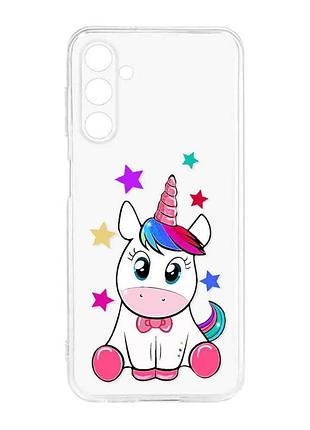 Прозрачный силиконовый чехол для samsung galaxy m14 :: единорог (принт 102)