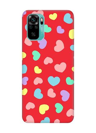Матовий червоний чохол на xiaomi redmi note 10 / note 10s :: різнокольорові сердечка (принт 335)