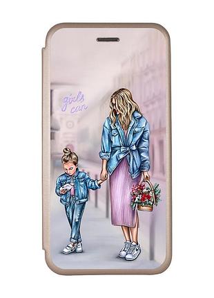 Чехол-книжка с рисунком для xiaomi redmi 9c/10a золотой :: мама и дочь (принт 56)