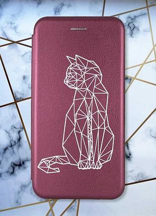 Чехол-книжка с рисунком на iphone xr :: бордовый :: кошечка (принт 125)