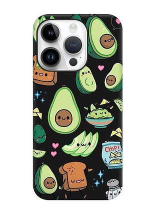 Матовый черный чехол на apple iphone 14 pro :: милашки авокадо каваи (принт 305)