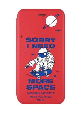 Чехол-книжка с рисунком для samsung galaxy m32/ m22/ a22 4g красный :: космонавт на скейте (принт 248)