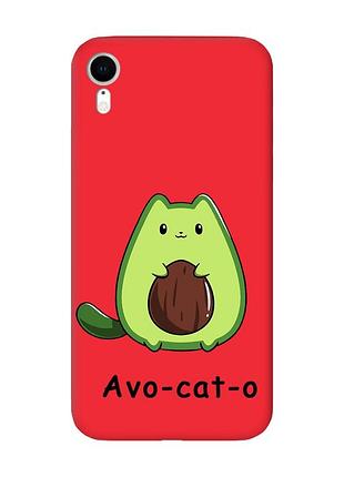 Матовый красный чехол на iphone xr :: котик авокадо (принт 306)