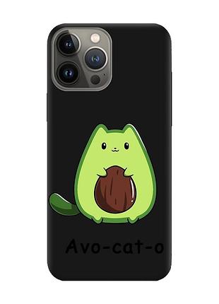 Матовый черный чехол на iphone 13 pro :: котик авокадо (принт 306)
