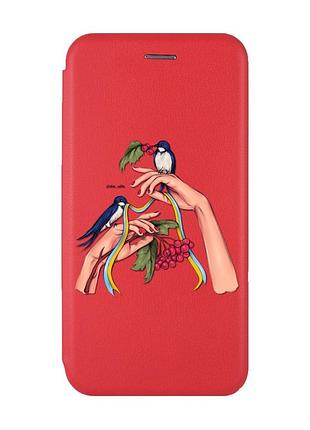 Чехол-книжка с рисунком для samsung galaxy m32/ m22/ a22 4g красный :: ласточки (патриотический принт 15)