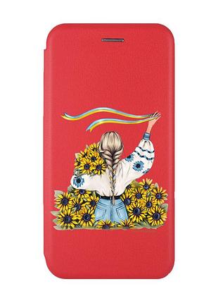 Чехол-книжка с рисунком для samsung galaxy m32/ m22/ a22 4g красный :: девушка с лентой (принт 25)