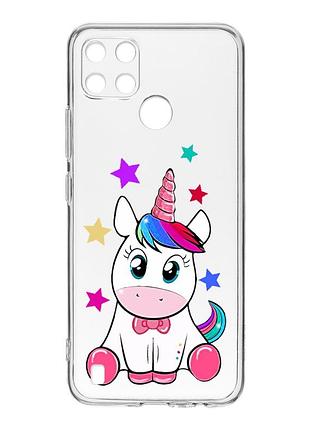 Прозрачный чехол на realme c21y :: единорог (принт 102)