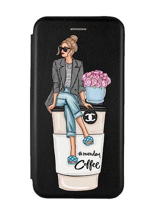 Чохол-книжка з малюнком для samsung galaxy a50 (2019) a505/a30s чорний :: дівчина на каві (принт 228)