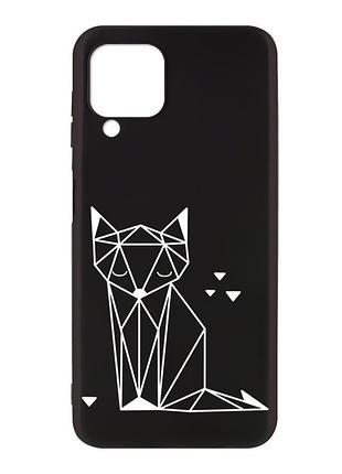 Матовый черный чехол на samsung galaxy a12 :: лиса (принт 127)