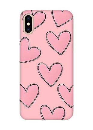 Матовый розовый чехол на iphone xs max :: сердечка розовые (принт 78)