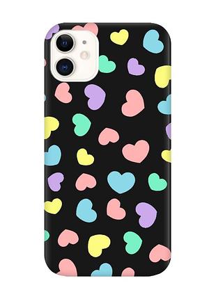 Матовый черный чехол на iphone 11 :: разноцветные сердечка (принт 335)