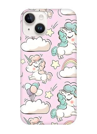Чохол з чорними боками на apple iphone 14 :: єдинороги (принт 106)