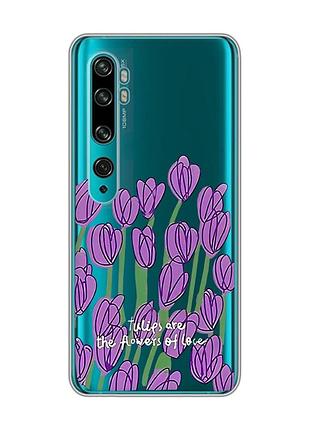 Прозрачный чехол на xiaomi mi note 10/note 10 pro тюльпаны (принт 265)